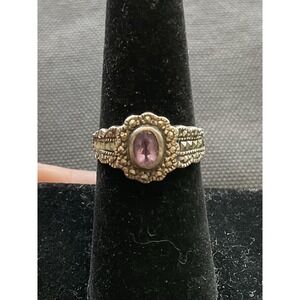 Vintage 925 Sterling Silver Amethyst & Marcasite Ring Size 6.75 Estate Jewelry